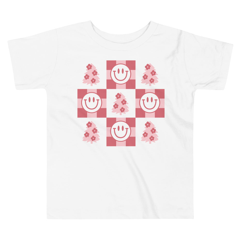Checkered Happy Christmas Toddler Short Sleeve Tee