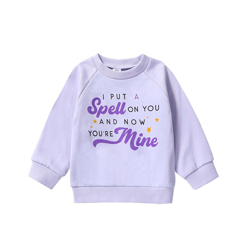 "I Put A Spell On You" Toddler Girls Sweatshirt Letter Star Print Long Sleeve Crew Neck Design Halloween Tops
