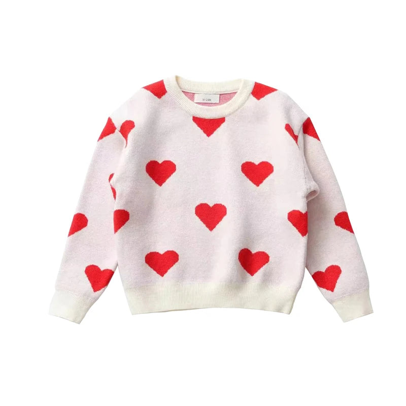 Sweet Heart Knitted Long Sleeve Pullover for Toddler Girls