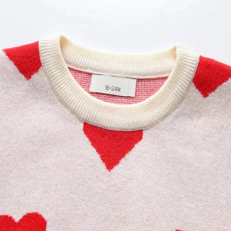 Sweet Heart Knitted Long Sleeve Pullover for Toddler Girls